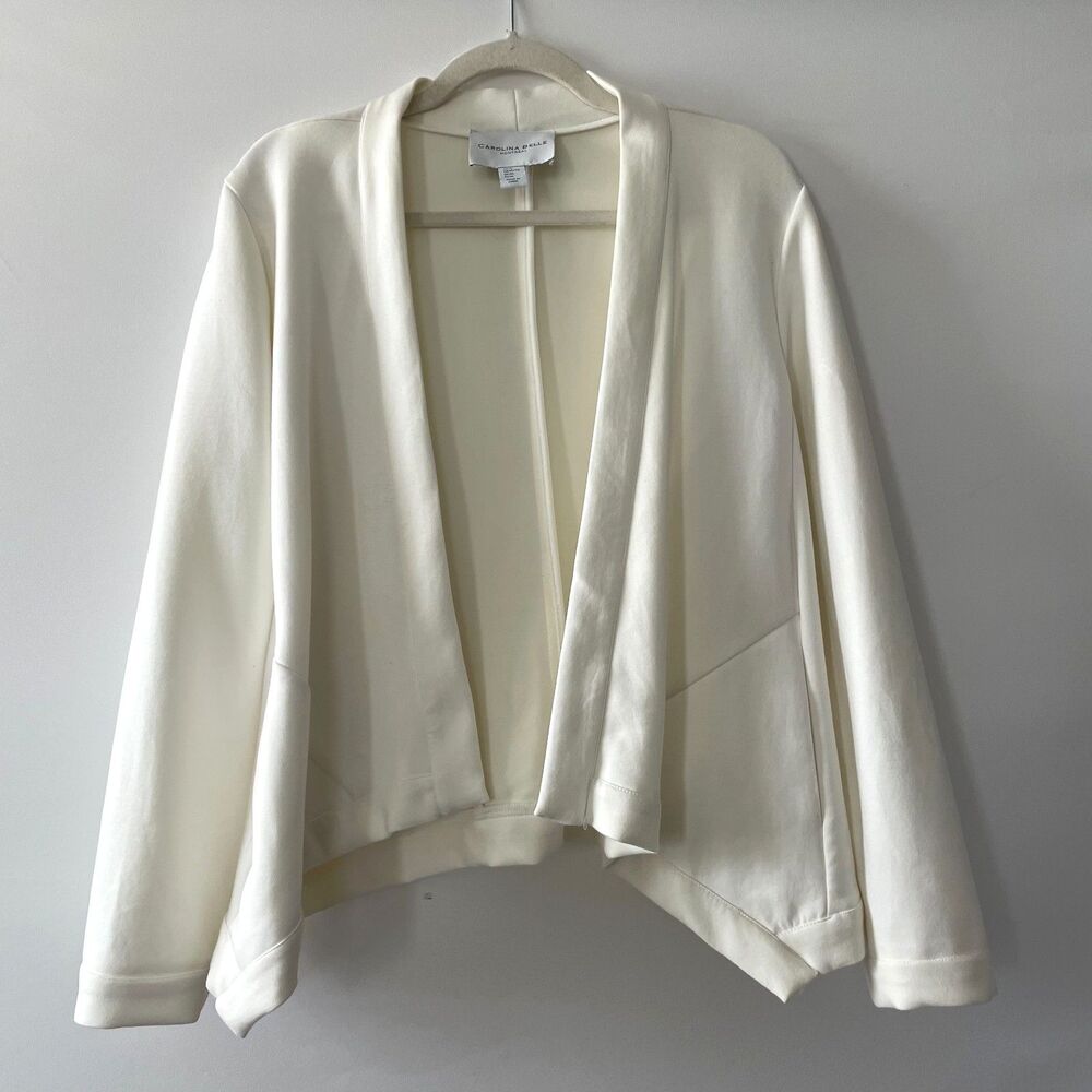 Carolina Belle Montréal Women’s XL Ivory Open Front Jacket Draped Hem Stretch